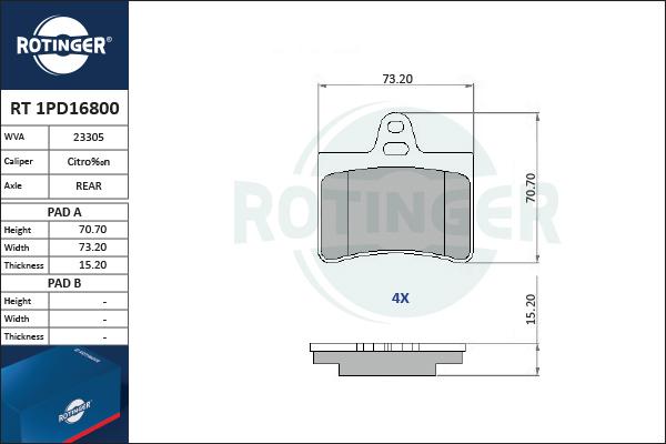 Rotinger RT 1PD16800 - Тормозные колодки, дисковые, комплект autosila-amz.com