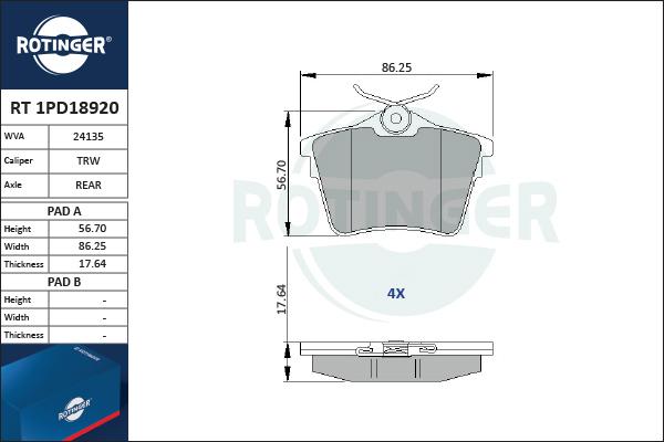 Rotinger RT 1PD18920 - Тормозные колодки, дисковые, комплект autosila-amz.com