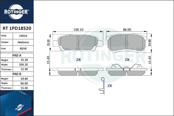 Rotinger RT 1PD18520 - Тормозные колодки, дисковые, комплект autosila-amz.com