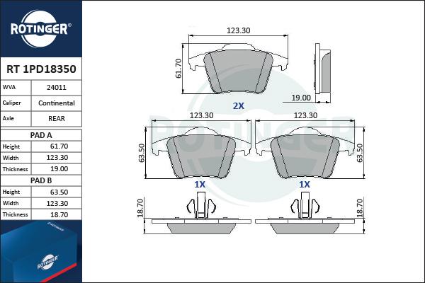 Rotinger RT 1PD18350 - Тормозные колодки, дисковые, комплект autosila-amz.com