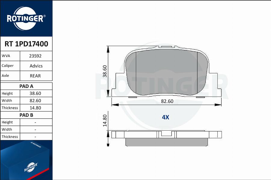 Rotinger RT 1PD17400 - Тормозные колодки, дисковые, комплект autosila-amz.com