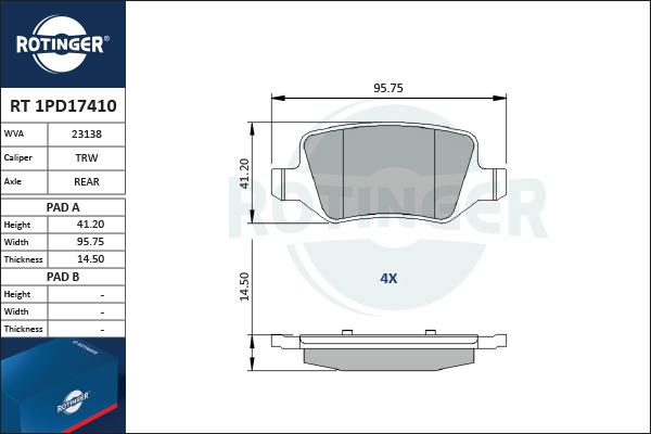 Rotinger RT 1PD17410 - Тормозные колодки, дисковые, комплект autosila-amz.com