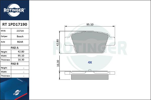 Rotinger RT 1PD17190 - Тормозные колодки, дисковые, комплект autosila-amz.com