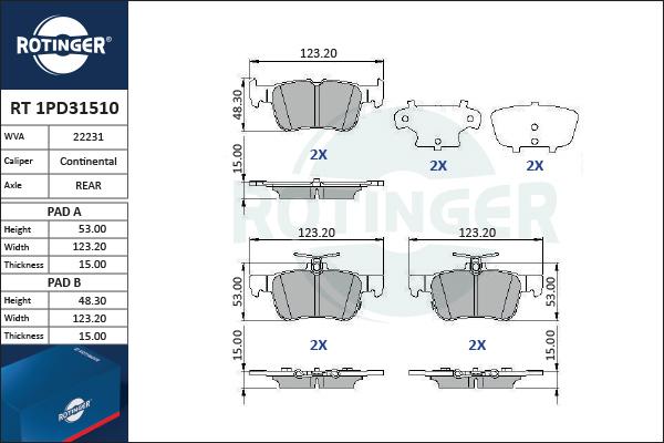 Rotinger RT 1PD31510 - Тормозные колодки, дисковые, комплект autosila-amz.com