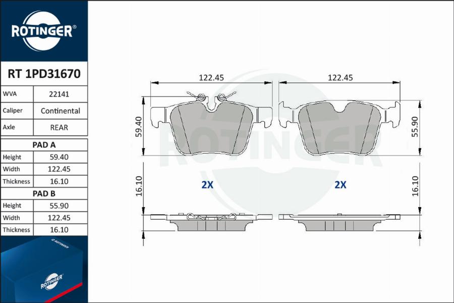 Rotinger RT 1PD31670 - Тормозные колодки, дисковые, комплект autosila-amz.com