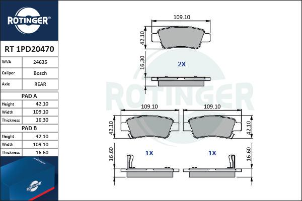 Rotinger RT 1PD20470 - Тормозные колодки, дисковые, комплект autosila-amz.com