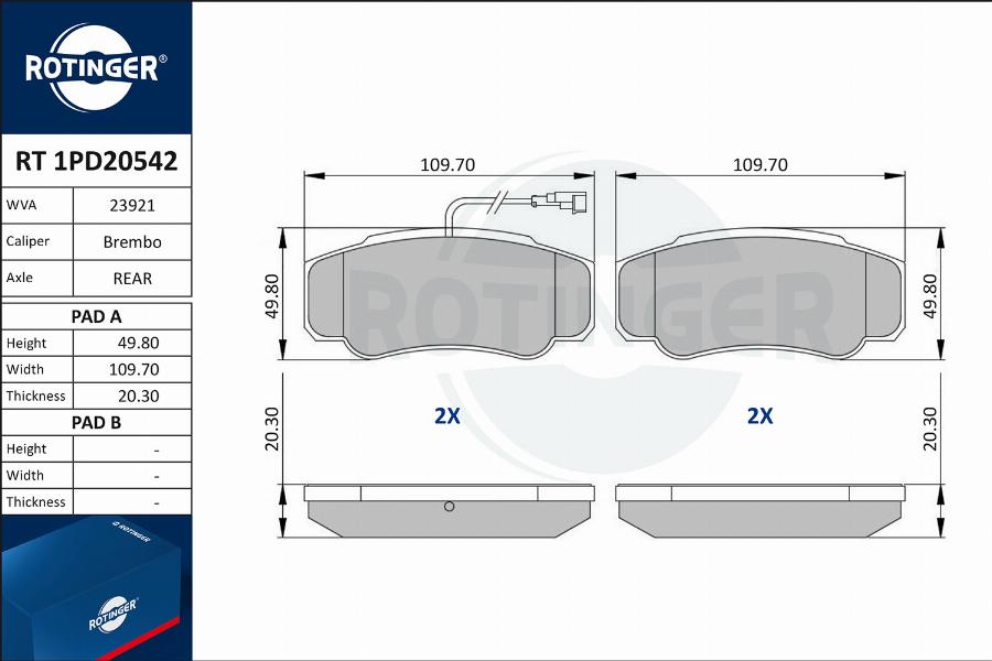 Rotinger RT 1PD20542 - Тормозные колодки, дисковые, комплект autosila-amz.com