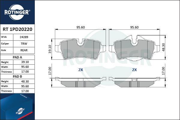 Rotinger RT 1PD20220 - Тормозные колодки, дисковые, комплект autosila-amz.com