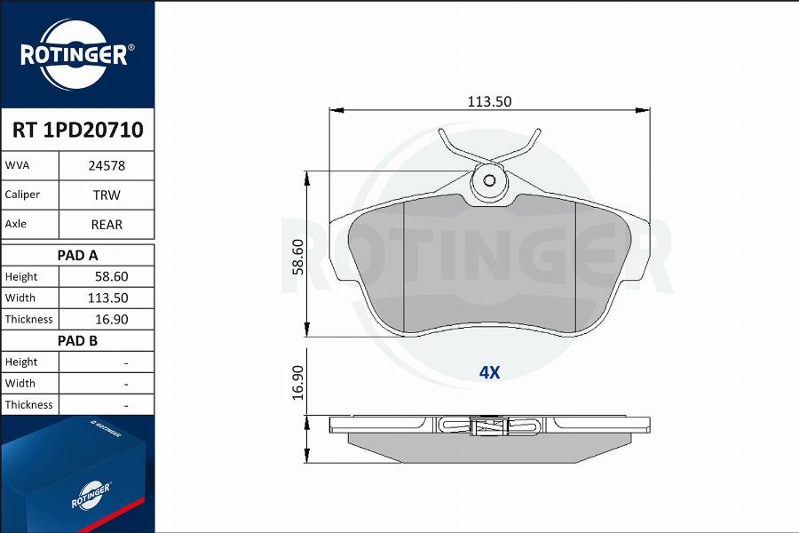 Rotinger RT 1PD20710 - Тормозные колодки, дисковые, комплект autosila-amz.com