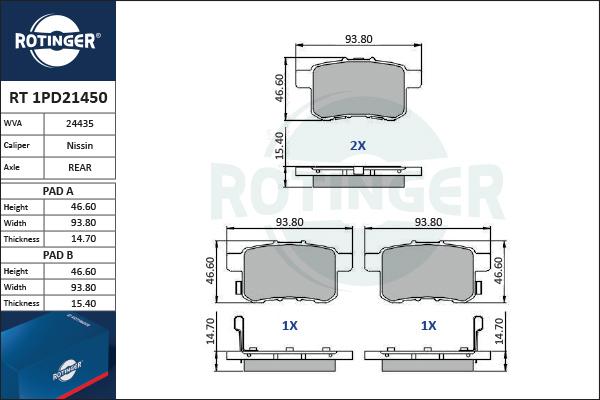 Rotinger RT 1PD21450 - Тормозные колодки, дисковые, комплект autosila-amz.com