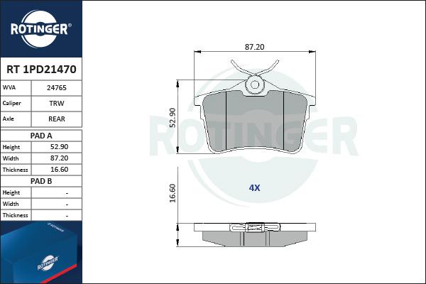 Rotinger RT 1PD21470 - Тормозные колодки, дисковые, комплект autosila-amz.com