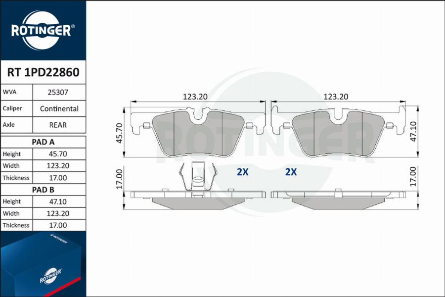 Rotinger RT 1PD22860 - Тормозные колодки, дисковые, комплект autosila-amz.com