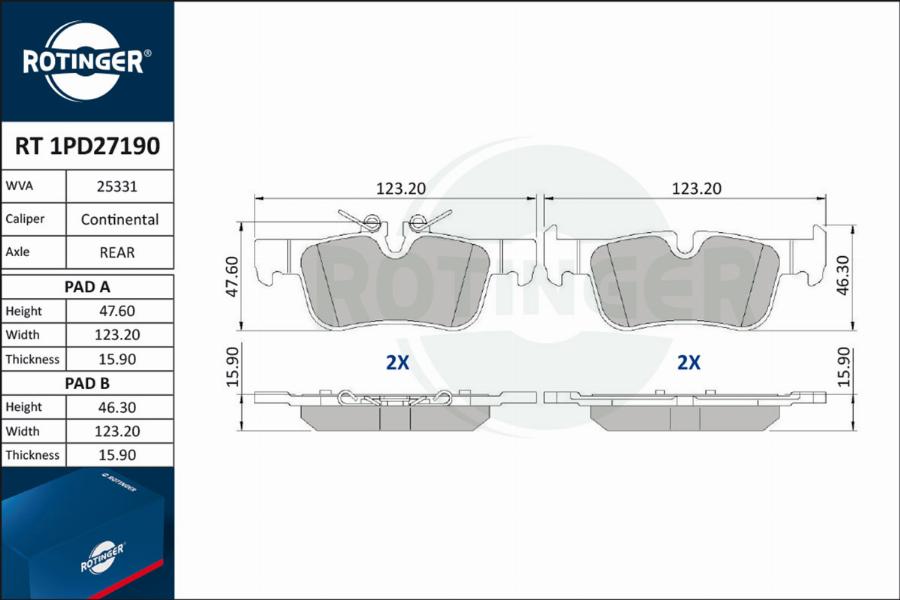 Rotinger RT 1PD27190 - Тормозные колодки, дисковые, комплект autosila-amz.com