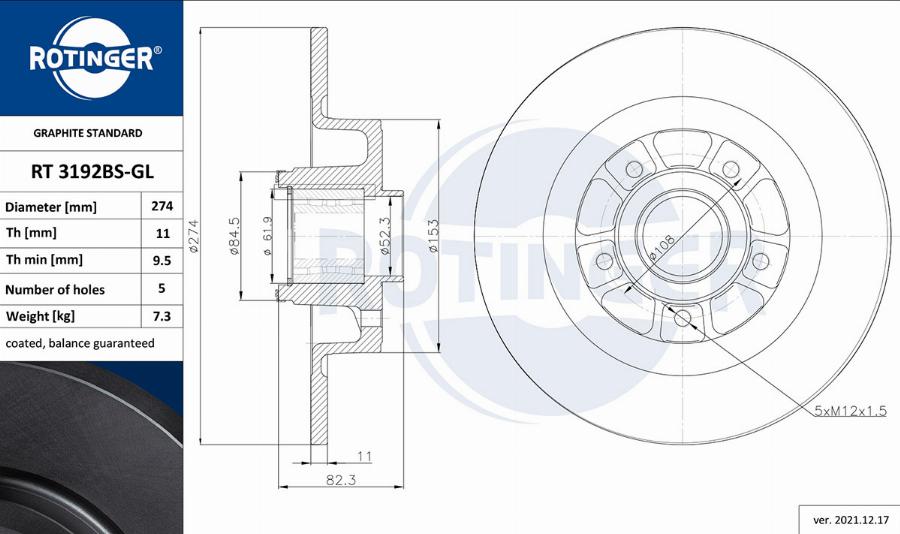 Rotinger RT 3192BS-GL - Тормозной диск autosila-amz.com