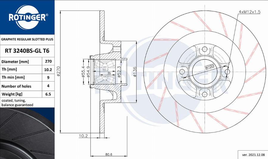 Rotinger RT 3240BS-GL T6 - Тормозной диск autosila-amz.com