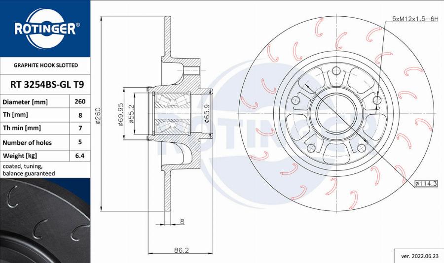 Rotinger RT 3254BS-GL T9 - Тормозной диск autosila-amz.com