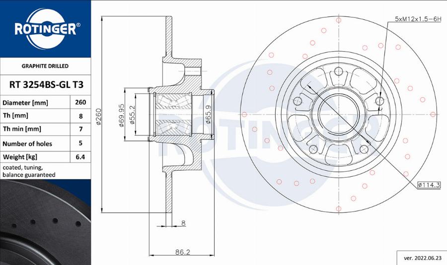 Rotinger RT 3254BS-GL T3 - Тормозной диск autosila-amz.com