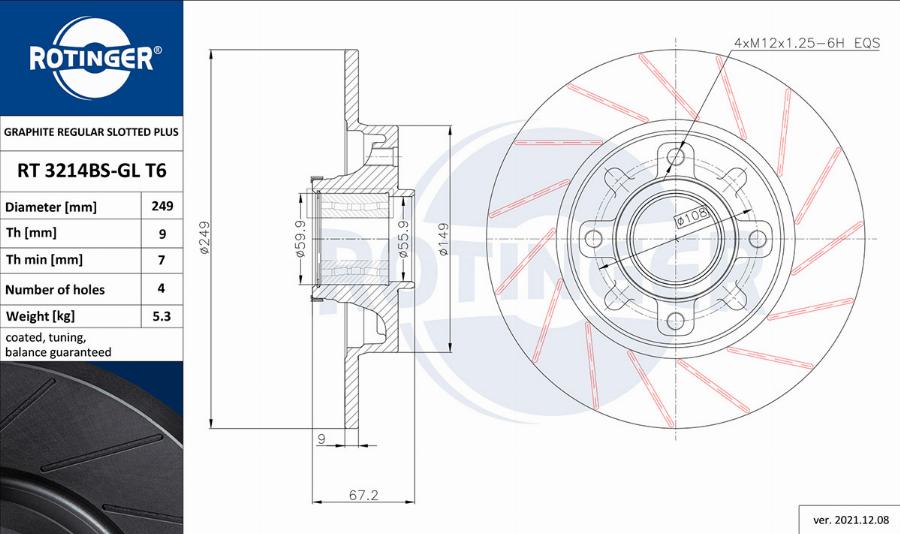 Rotinger RT 3214BS-GL T6 - Тормозной диск autosila-amz.com