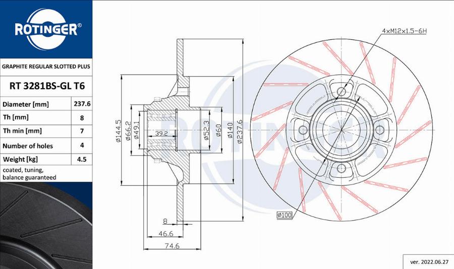 Rotinger RT 3281BS-GL T6 - Тормозной диск autosila-amz.com