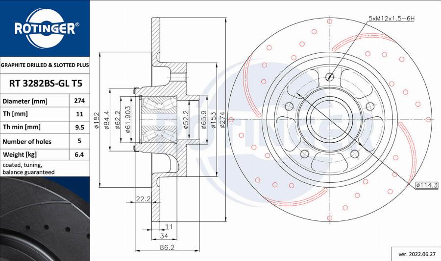 Rotinger RT 3282BS-GL T5 - Тормозной диск autosila-amz.com