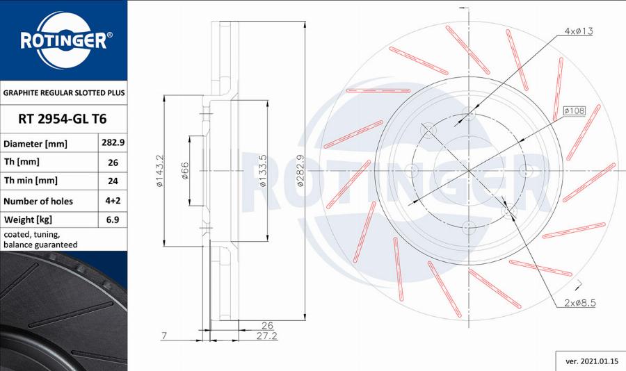 Rotinger RT 2954-GL T6 - Тормозной диск autosila-amz.com