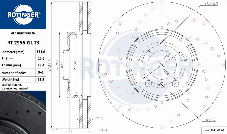 Rotinger RT 2956-GL T3 - Тормозной диск autosila-amz.com