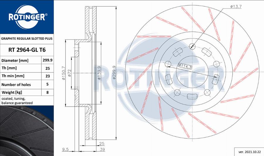 Rotinger RT 2964-GL T6 - Тормозной диск autosila-amz.com