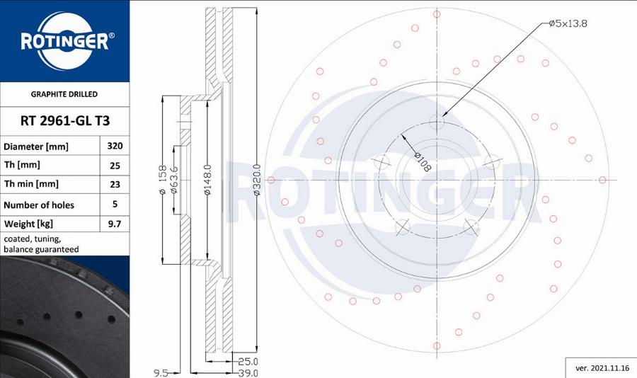 Rotinger RT 2961-GL T3 - Тормозной диск autosila-amz.com