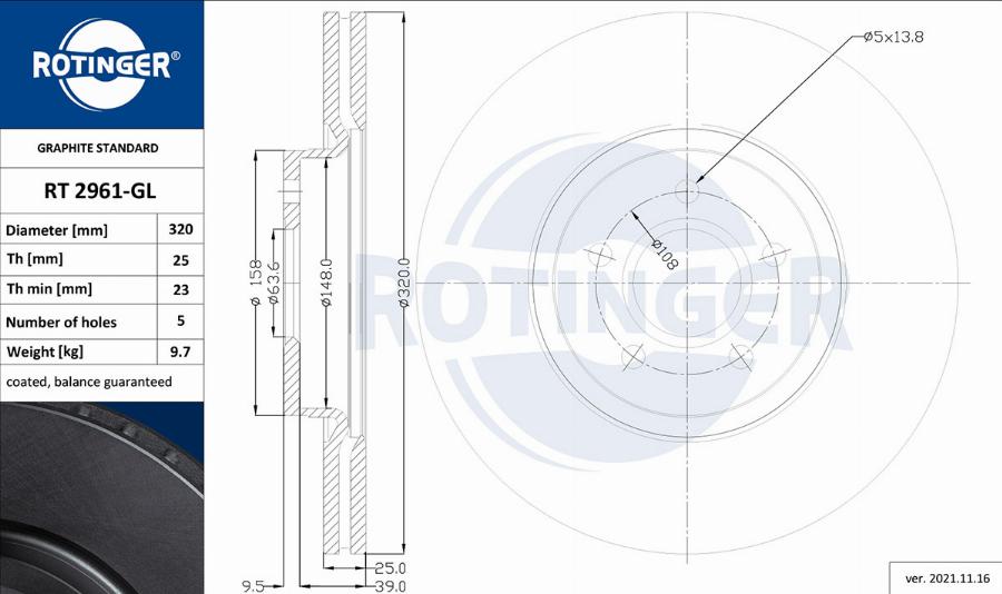 Rotinger RT 2961-GL - Тормозной диск autosila-amz.com