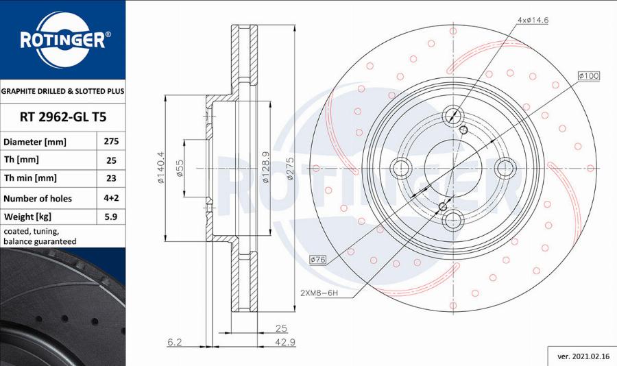 Rotinger RT 2962-GL T5 - Тормозной диск autosila-amz.com