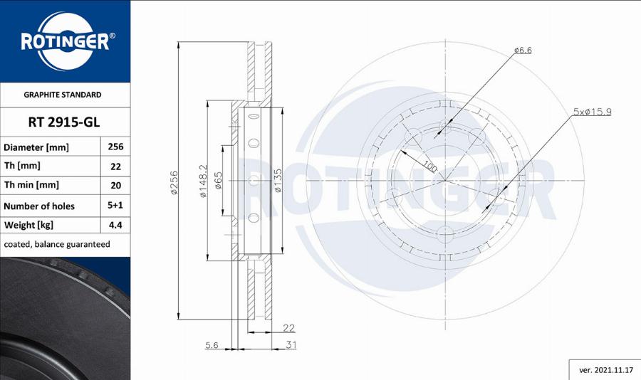 Rotinger RT 2915-GL - Тормозной диск autosila-amz.com