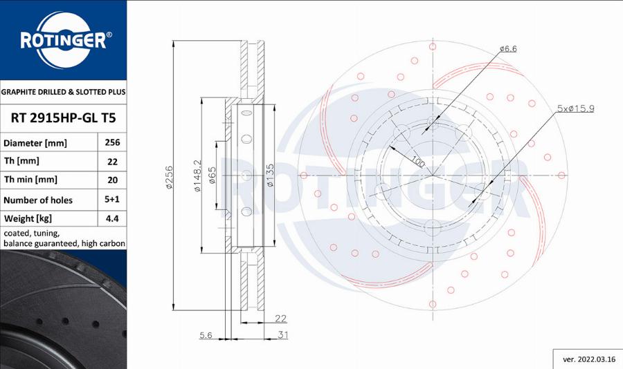 Rotinger RT 2915HP-GL T5 - Тормозной диск autosila-amz.com