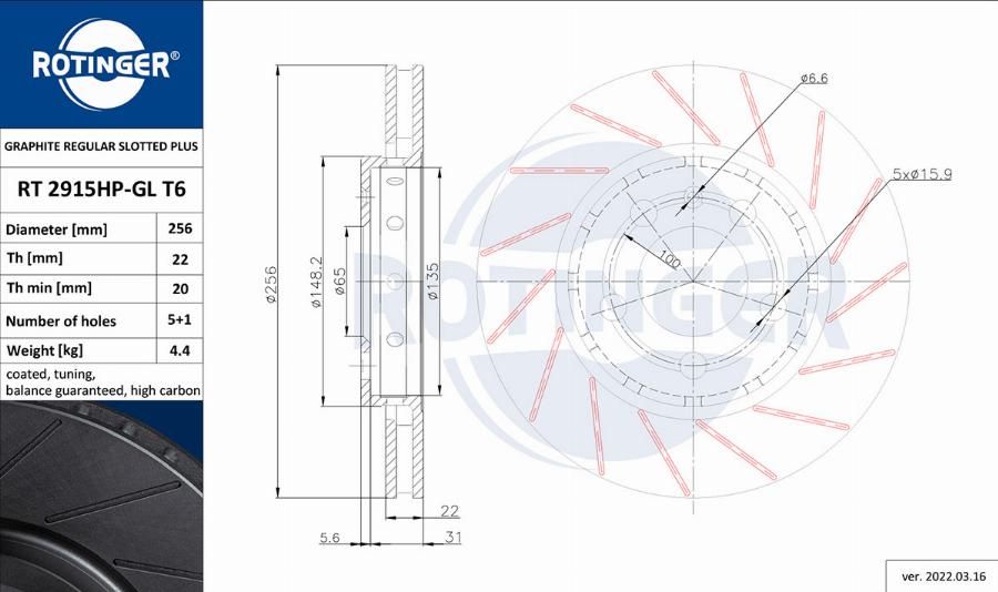 Rotinger RT 2915HP-GL T6 - Тормозной диск autosila-amz.com