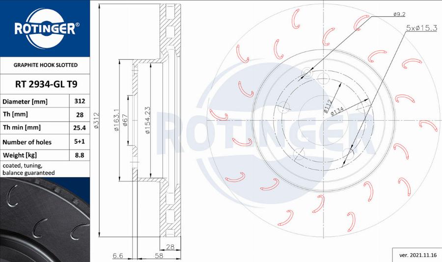 Rotinger RT 2934-GL T9 - Тормозной диск autosila-amz.com