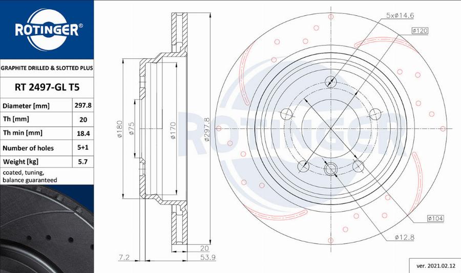 Rotinger RT 2497-GL T5 - Тормозной диск autosila-amz.com