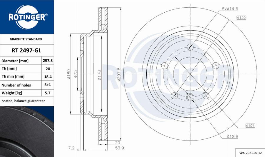 Rotinger RT 2497-GL - Тормозной диск autosila-amz.com