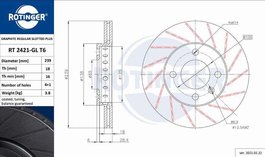 Rotinger RT 2421-GL T6 - Тормозной диск autosila-amz.com