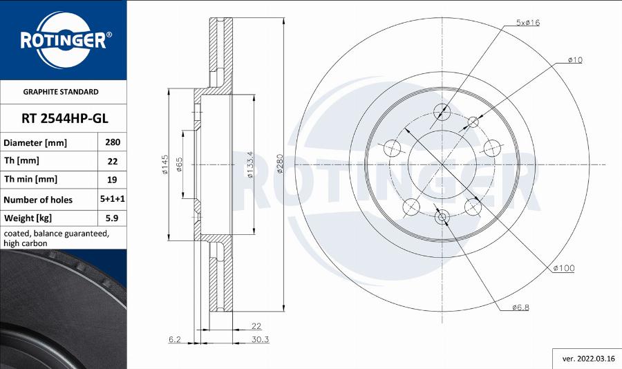 Rotinger RT 2544HP-GL - Тормозной диск autosila-amz.com