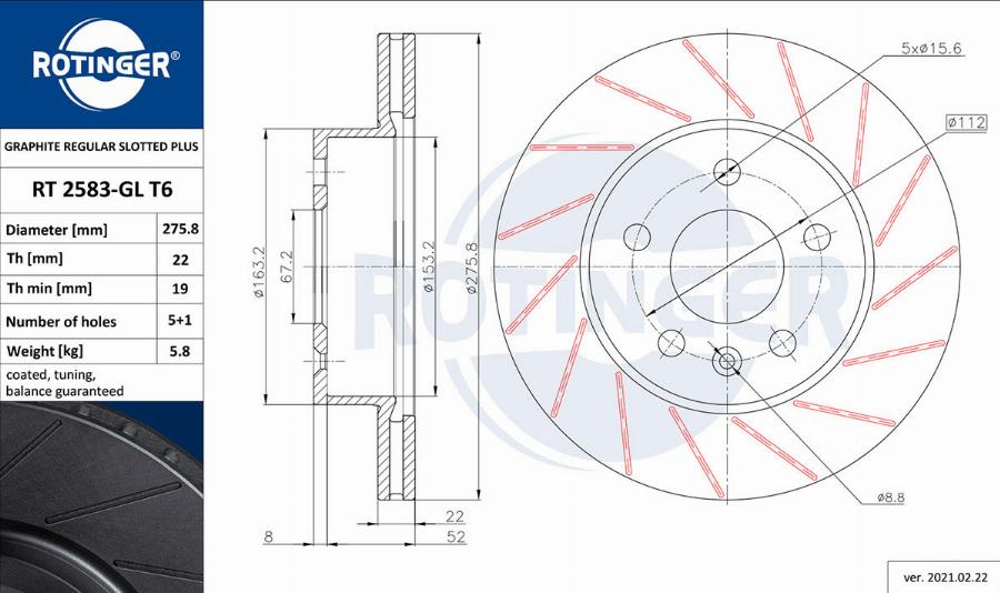 Rotinger RT 2583-GL T6 - Тормозной диск autosila-amz.com