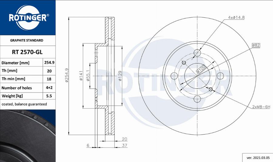 Rotinger RT 2570-GL - Тормозной диск autosila-amz.com