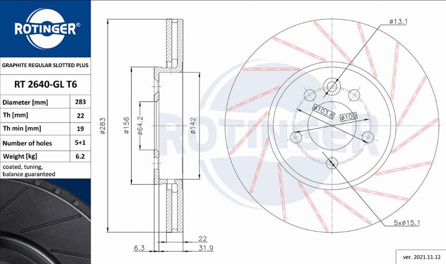 Rotinger RT 2640-GL T6 - Тормозной диск autosila-amz.com