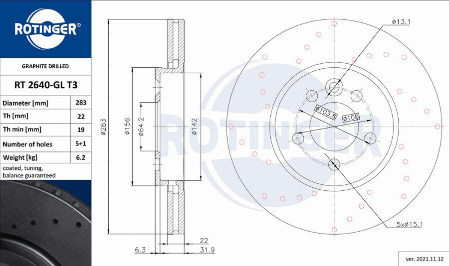 Rotinger RT 2640-GL T3 - Тормозной диск autosila-amz.com