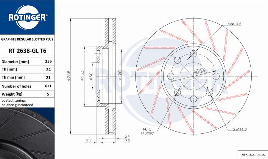 Rotinger RT 2638-GL T6 - Тормозной диск autosila-amz.com