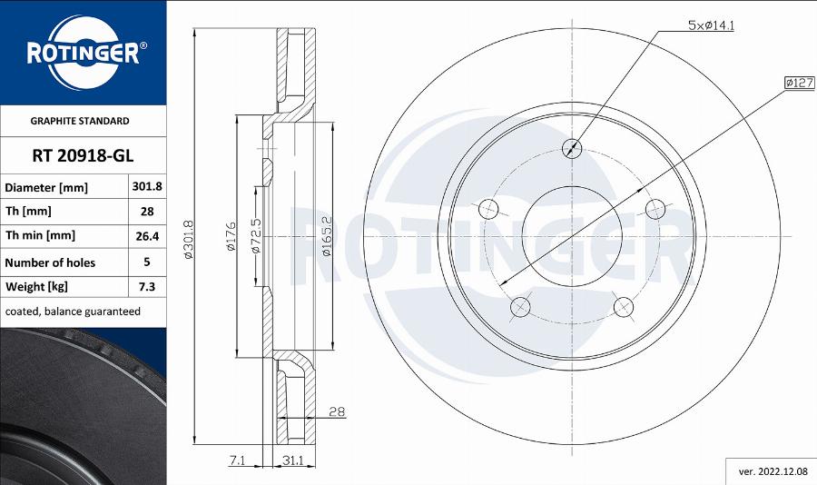 Rotinger RT 20918-GL - Тормозной диск autosila-amz.com