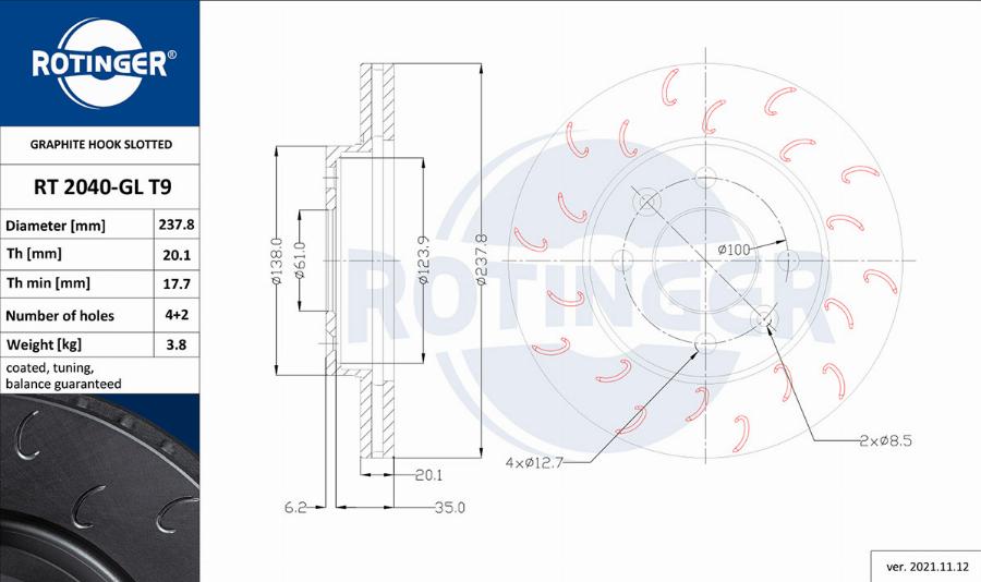 Rotinger RT 2040-GL T9 - Тормозной диск autosila-amz.com