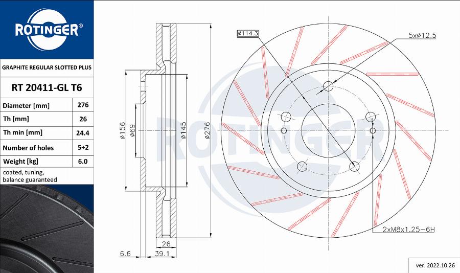 Rotinger RT 20411-GL T6 - Диск тормозной графитовый с насечками autosila-amz.com