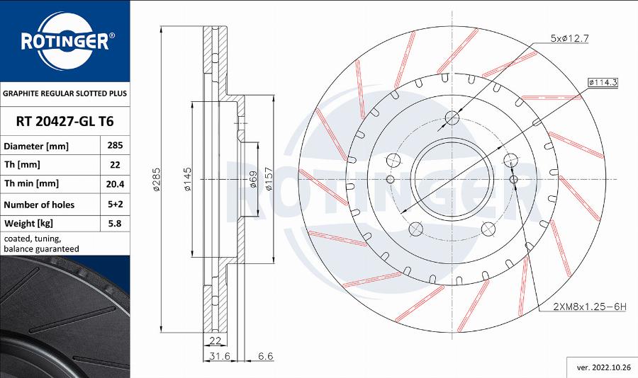 Rotinger RT 20427-GL T6 - Тормозной диск autosila-amz.com