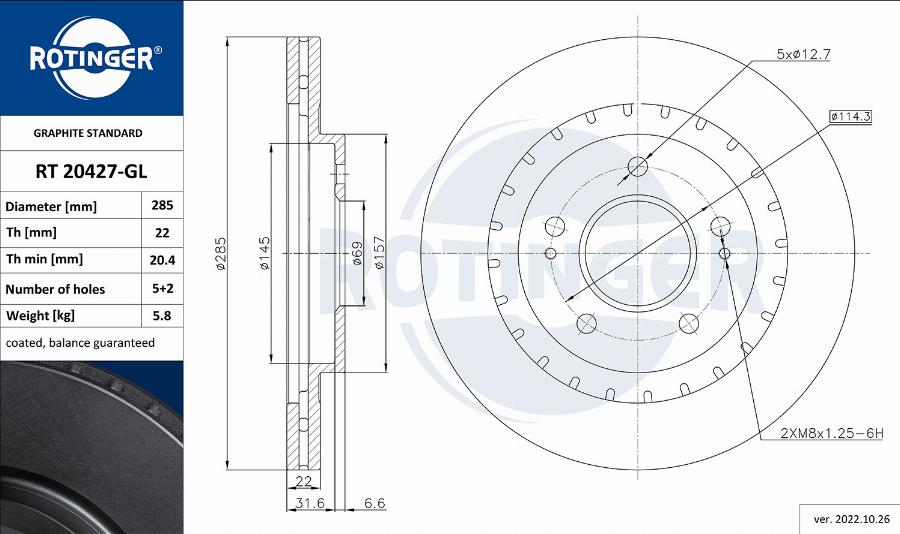 Rotinger RT 20427-GL - Тормозной диск autosila-amz.com