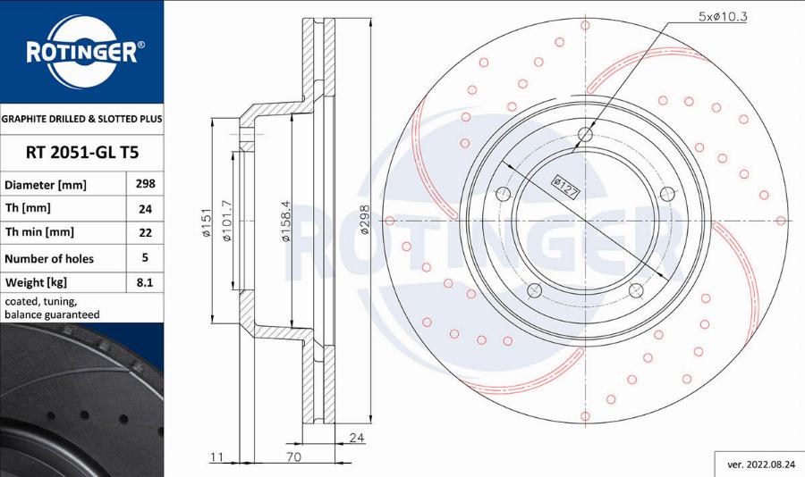 Rotinger RT 2051-GL T5 - Тормозной диск autosila-amz.com