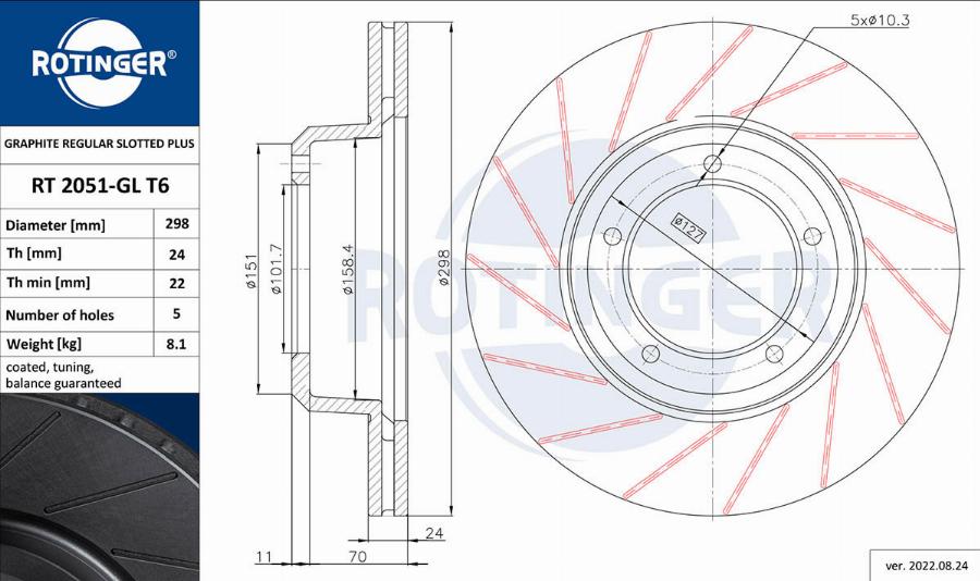 Rotinger RT 2051-GL T6 - Тормозной диск autosila-amz.com